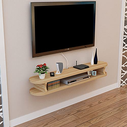 EsEntL Schwebender TV-Ständer, offener zweistöckiger Wand-TV-Schrank aus Holz mit Drahtloch, für DVD-Blu-Ray-Player, Satelliten-TV-Box/helles Walnussholz/120 x 22 x 15 cm