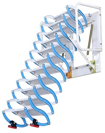 Wandmontierte Dachbodentreppe, Belastung: 661–1102 lbs, herunterklappbare Dachbodentreppe mit Handläufen, klappbare Leiter, dekorative Hausverlängerungsleiter