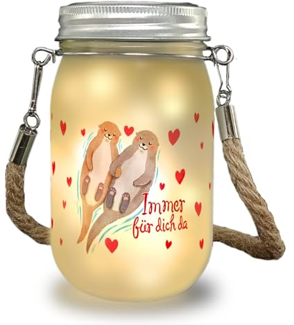 Otter Solarlicht mit Spruch Immer für ich da ein romantisches Dekolicht für Paare Motiv Frauen Valentinstag Paar Dekolampe Einmachglas Solar Liebe Süße Dekoration Fenstersims