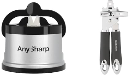 AnySharp Knife Sharpener, Hands-Free Safety, PowerGrip Suction, Safely Sharpens All Kitchen Knives & Salter BW11386EU7 Cosmos Can Opener - Manual Turn Knob, Kitchen Tin Opener Arthritis Hands
