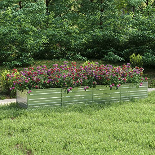 Homgoday Hochbeet Metall Garten-Hochbeet Pflanzkübel Pflanzkasten Blumenkasten Pflanzenbeet Gemüsebeet Pflanzbeet Frühbeet Hochbeete für Garten Balkon 320x80x45 cm Verzinkter Stahl Silbern