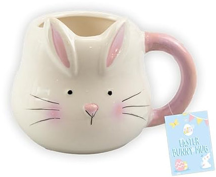 Gem Imports Ceramic Easter Bunny Mug Pink Handle Easter Coffee Cup Hot Drinks Tea Kitchenware Gift Present Rabbit Décor Homeware
