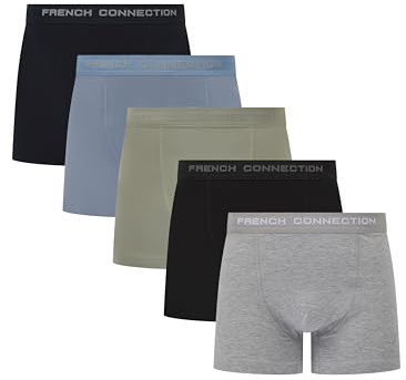 French Connection Boxers Homme – Coffret Cadeau 5 Pièces, sous-vêtements en Coton Stretch Premium, Respirants et Confortables, Multicolore, FC41, XL