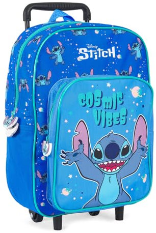 Stitch Kinderrucksack mit Rollen Blau für Kinder 3 4 5 6 Jahre - Kindergarten Rucksack Trolley Schultasch met Stitch Außerirdische - Rollenrucksack mit Rädern für Kleine Jungen Mädchen - 36x25x12 cm