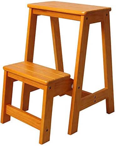 Klappbarer Tritthocker, Massivholz-Klappleiterstuhl, Multifunktions-Trittleiter, platzsparende Küche, stabile Trittleiter für Bibliothek, Haus und Küche – 150 kg Tragkraft (Farbe: Walnuss).