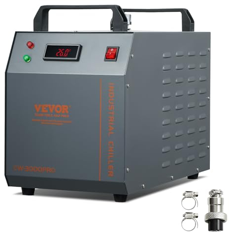VEVOR Industrieller Wasserkühler, CW-3000 (PRO), 150 W luftgekühltes industrielles Wasserkühler-Kühlsystem mit 12 L Wassertank, 18 L/min max. Durchflussrate, für Kühlmaschine für Lasergravurmaschinen