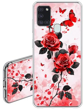 JEZSTHAI Hülle Kompatibel mit Samsung Galaxy A21s,Ultra Dünn Durchsichtige Handyhülle,Weiche Flexible Fallschutz Stoßfeste Kratzfeste Silikon TPU Schutzhülle mit Aesthetic Muster Rose