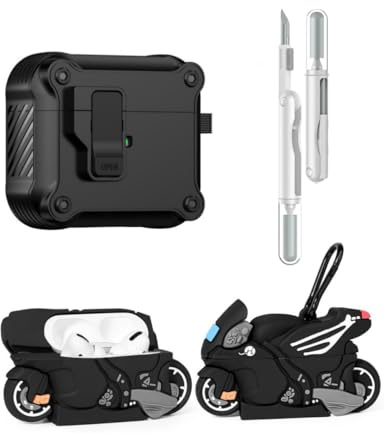 LEWOTE Custodia protettiva 3 in 1 compatibile con Apple AirPods 3 con kit di pulizia e portachiavi (moto)