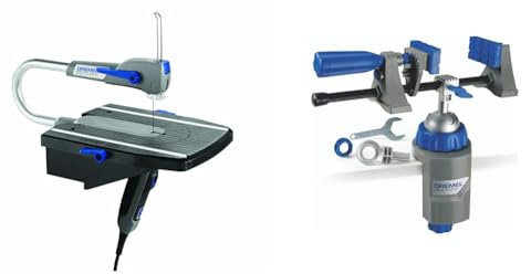 Dremel MS20 Moto-Saw Scroll Saw, 2-in-1 Compact Table Saw & Fretsaw (70 W) with 1 Attachment and 5 Saw Blades, Blue & 2500 Multi-Vise, 3-in-1 Adjustable Bench Vice with Clamp and Tool Holder