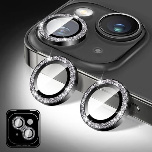 Kucheed Protecteur D'objectif D'appareil Photo à Paillettes pour iPhone 12/iPhone 12 Mini, Couverture de Caméra en Verre Trempé 9H, Anneaux Métalliques Individuels à Alignement Automatique