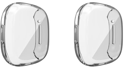 2 Stück Hülle mit Displayschutz Kompatibel mit Fitbit Versa 3/Sense, Glas Ultradünne TPU Rundum Weiche Schutzhülle für Fitbit Versa 3/Sense, 2 Stück Klar