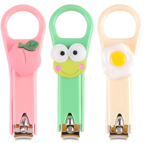 YCLFHOO Nail Clippers Set,3 Pcs Toenail Clippers,Cartoon Stainless Steel Nail Clippers with Nail File,Anti Slip Granules for Precisie Trimming of Toenails and Fingernails,for Women,Girls,Children
