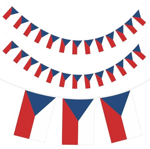 G2PLUS 11M Tschechische Republik Flaggenkette, Girlande mit 40 Tschechische Republik Flaggen, Tschechische Republik Nationalflagge Wimpelkette für Garten Bar Dekorationen
