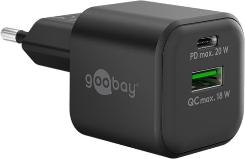 GOOBAY USB Ladegerät Nano USB A/C max.18/20W für schnelleres und effizienteres Laden, schwarz