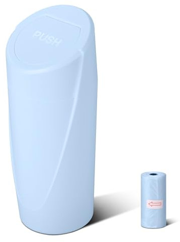 Poubelle de voiture avec couvercle – Porte-gobelet – Mini poubelle de voiture étanche – Bleu clair – Avec 20 sacs poubelle – Organisateurs de voiture et rangement pour accessoires de siège avant et
