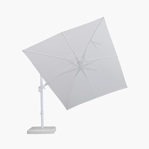 PURPLE LEAF Sonnenschirm 350 cm x 250 cm Rechteckig, Ampelschirm Twist mit Kurbel, Gartenschirm Groß, Weißer Alu Rahmen, Beidseitig Axial Schwenken, 360° Rotation, Weiß