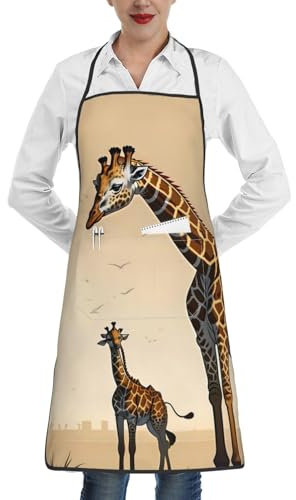 yefan Delantal ajustable de jirafa para madre e hijo con 1 bolsillo, y delantal de cocina impermeable y suave para hombres y mujeres., blanco, Taille unique