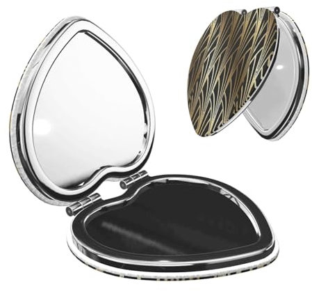 Fukker Jugendstil-Art-Deco-Gold-Schwarz-Muster, Make-Up-Spiegel, Kosmetikspiegel Für Tasche Oder Geldbörse, Tragbarer Kleiner Handspiegel Mit Vergrößerung,Herz,2,76 x 2,96 Zoll