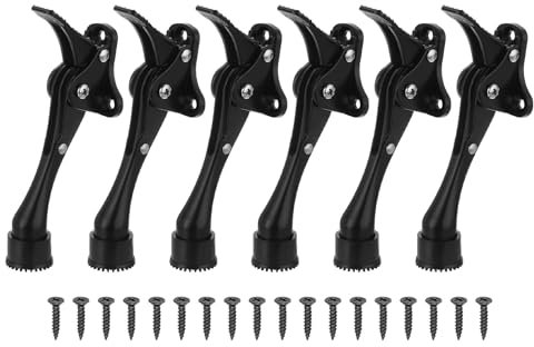 sourcing map Kickdown Door Stopper, 6Pcs 5.5inch Kick Down Door Stoppers for Bottom of Door Flip Down Door Stop Height-Adjustable Rubber Zinc Alloy, Black