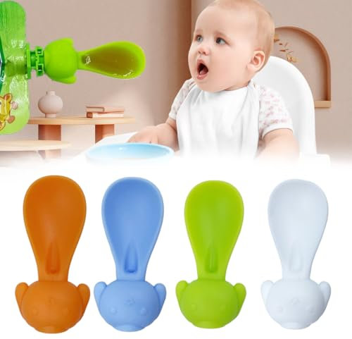 ZEPIQOR Cuillères en Silicone pour Bébé Embouts de Gourde: Nettoyage Facile, Étanche, pour Alimentation de Plus de 3 Mois, Idéal Aliments Bébés, Diverses Gourdes, Pack de 4