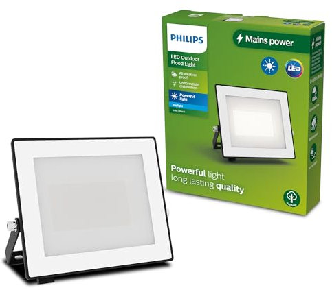Philips Lois Flutlichtstrahler für den Außenbereich ohne Sensor, 30 Watt, 5000K Tageslicht, Schwarz, Weißes Licht