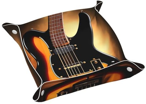Bandeja para llaves con patrón de guitarra instrumental para caballeros, bandeja de tocador para guardar cosas de bolsillo, monedas, billetera, reloj, anillos, gafas de sol