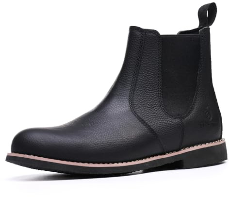 SL-Saint Uomo Fatti a Mano Stivali Chelsea Classici In Vera Pelle di Mucca Scivolare Sulla Moda (Nero Pelle, Adulto, Uomo, 44, Numero, Sistema Taglie Calzature EU, Larga)