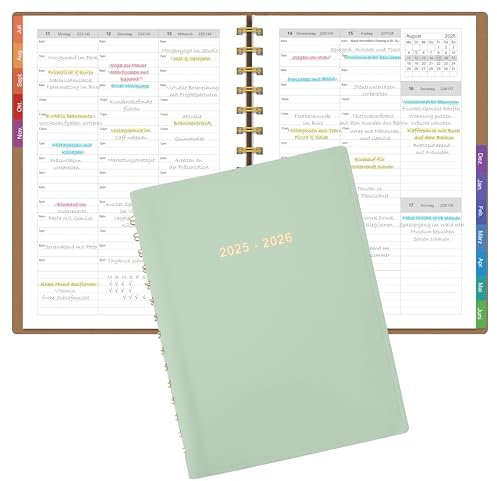 Leapig Terminplaner A5 2025/2026 Softcover mit Farbigem Randregister & Multifunktionalen Seiten – Juli 2025 bis Juni 2026 – 30 Minuten-Intervalle Wochenplaner 100 GSM Papier