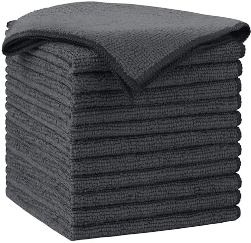 AIDEA Microfiber Cleaning Cloth-12PK, Soft Microfiber Towels for Cars, Absorbent Cleaning Rags, Lint-Free Streak-Free Wash Cloths for House, Kitchen, Window(12in.x12in), Grey