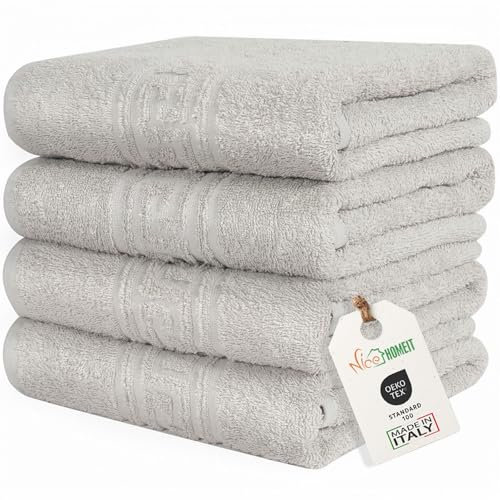 nice homeit Set mit 4 Badetüchern aus 100% ringgesponnener Baumwolle – extra weich und saugfähig – Made in Italy – Taupe (60 x 100 cm)