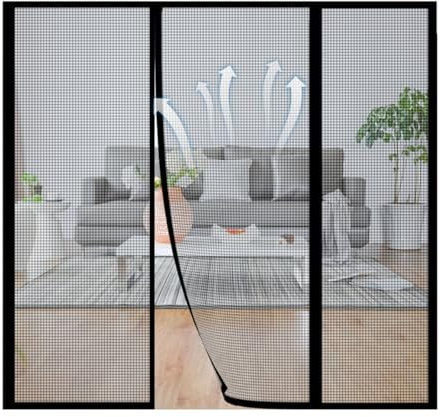 Zanzariera Magnetica Personalizzabile – Chiusura Automatica, con Nastri Autoadesivi e Puntine per Ventilazione Estiva Nero 175x265cm