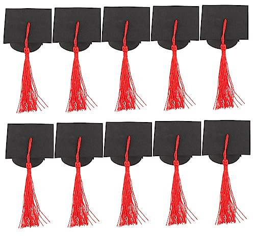 Amosfun 10stücke Teiliges Mini Graduationshüte Deko Zuckerdekor Für Abschlussparty Kreative Tortendeko Für Abschlussfeier Rote Quasten-accessoires Für Festliche Anlässe