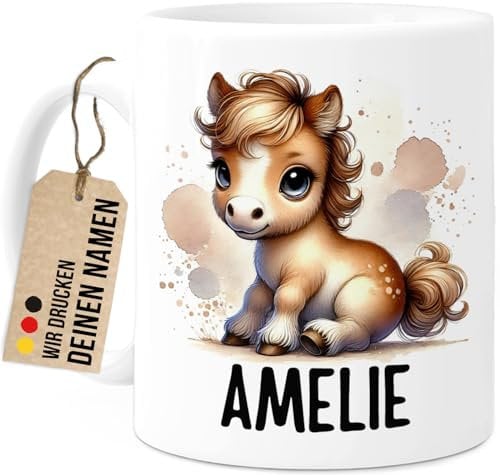 Tassenliebling® Pferd Tasse personalisiert - Kindertasse mit Namen - Tiere Geschenke - Tasse mit Namen Kind - Personalisierte Geschenke Kinder - Kinderbecher aus Keramik 330ml