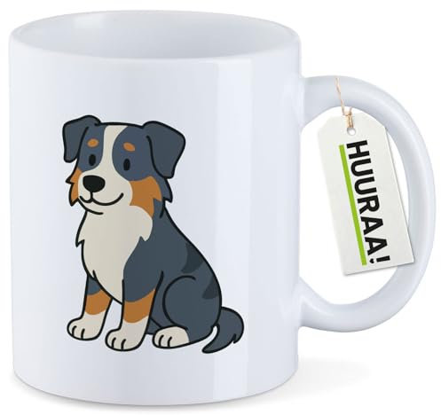 Huuraa Tasse Australian Shepherd Aussie Comic Geschenk 330ml Weiß Australian Shepherd Präsent