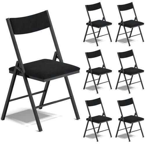 Asdsed Klappstuhl 6er Set, Esszimmerstühle Gepolstert bis 200KG Tragfähigkeit, Klappstühle im Retro-Stil mit Starker Stahlrahmen für Haus Esszimmer Küche Wohnzimmer Höhe