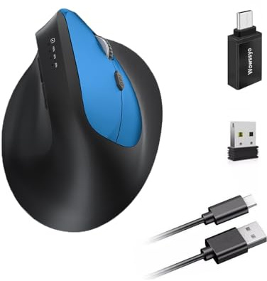 Wowssyo Mouse wireless ergonomico 3 modalità [Bluetooth 5.2, 2.4G, cablato] Wireless verticale, mouse Bluetooth senza fili 1200/1600/2400/3200/6400/9600 DPI, ricaricabile, 6 tasti, PC/Mac Blu