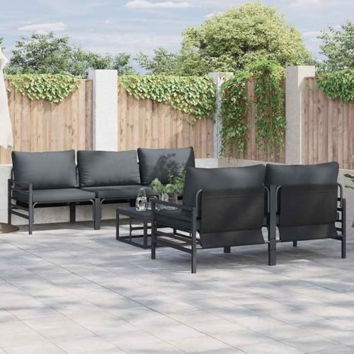 YuuSsea Garten-Sofa-Set, 6-teilig, Anthrazit Stahl & Stoff, Modulares Outdoor-Sitzerlebnis, Wetterfest für Terrasse & Balkon, Komfortable Kissen