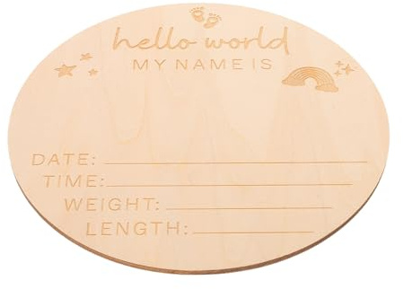 WRITWAA Holz Geburtsanzeigeschild Rund 14,7cm Glatte Babyankündigungstafel für Neugeborene mit Namen Dekoration für Babyfotos Babyparty und Kinderzimmer