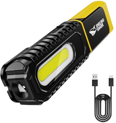 Smiling Shark Linterna de Trabajo, LED Lámparas de Inspección 1200mAh Recargable con Gancho y Clip 5 Modos de Luz Portátil Luz de Trabajo Magnética para Reparación Garajes Taller (Paquete de 1)