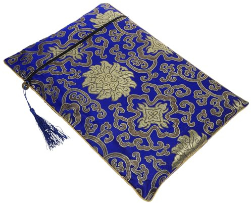YARNOW Borsa Cerniera per Libri Sacchetti di Stoccaggio in Seta Artificiale e Tessuto Blu, Multiuso e Decorativa per Organizzare Ricevute e Voucher in Ufficio