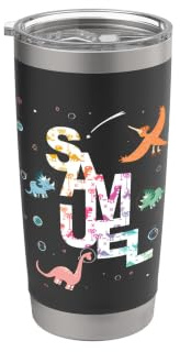 Samuel - Cooler Jungs Name mit süßen Astronauten Dinos Doppelwandiger Edelstahl-Thermobecher