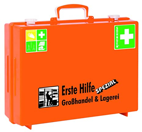 Söhngen Erste-Hilfe-Koffer SPEZIAL MT-CD Großhandel & Lagerei (Verbandkoffer mit Füllung, inkl. Wandhalterung, schlagfester Kunststoff, Notfallkoffer für Speditionen / Transportbetriebe)