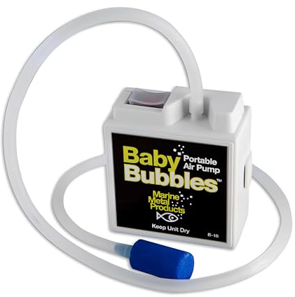 Marine Metal B-18 Baby Bubbles Portable Live Bait Aerator, Water Resistant Air Pump, Compact & Battery Powered (3 gal)