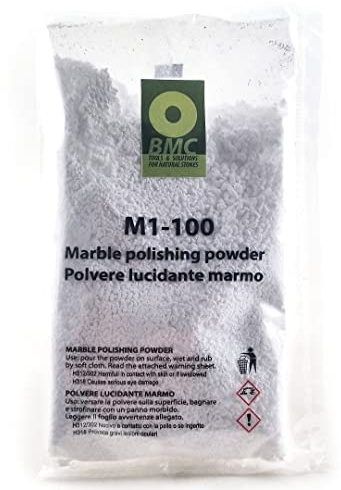 BMC M1-100 Polvo de pulido para mármol y piedra caliza, bolsa de 100 g, para el tratamiento de manchas de corrosión leves y opacas en superficies con acabado pulido espejo. Aplicación manual