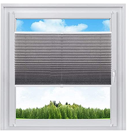 WOLTU Plissee ohne Bohren Klemmfix Faltrollo Jalousie Grau 80x220cm (BxH), Plisseerollo Crushed Optik Sichtschutz und Sonnenschutz Easyfix lichtdurchlässig Rollo für Fenster & Tür