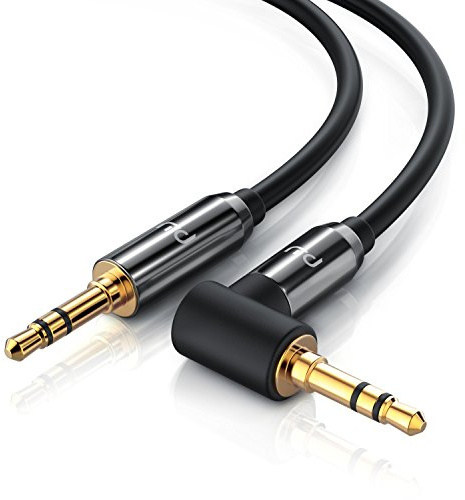 CSL - 5m Audio Klinkenkabel 90 Grad gewinkelt Verbindungskabel für AUX Eingänge - 90 Grad Winkelstecker - Voll-Metallstecker - passgenau - 3,5mm Audiokabel HQ Premium Series