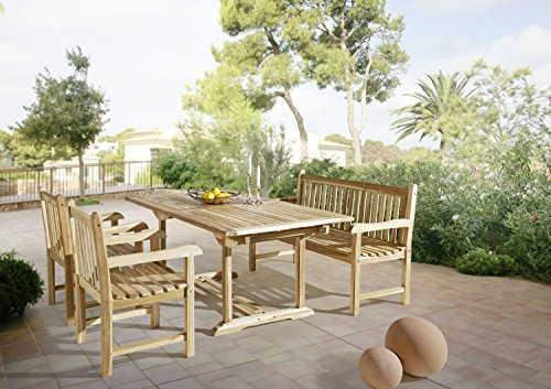 SAM 4tlg. Gartengruppe Kuba, 2 x Gartensessel Caracas, Gartenbank Caracas, Gartenmöbel aus Teak-Holz, Gartenset aus Massivholz, Gartentisch mit Schirmloch, Ausziehtisch 180 – 240 cm