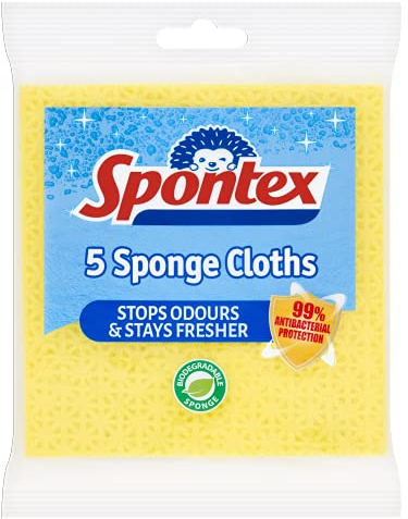 Spontex 5 paños de Esponja, 19, 4 x 18 cm, Rosa/Verde/Amarillo (Paquete Mixto)