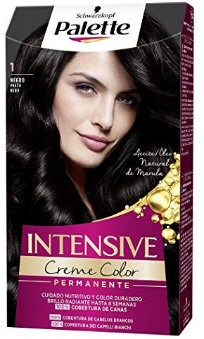 Schwarzkopf Palette Intensive Creme Color - Tono 1 cabello Negro - Coloración Permanente de Cuidado con Aceite de Marula – Óptima cobertura de canas – Color duradero hasta 8 semanas