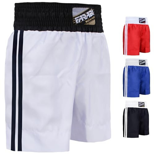 Farabi Sports Pro Boxshorts für Boxtraining Punching Sparring Fitness Gym MMA Muay Thai Kickboxshorts (Medium, White)